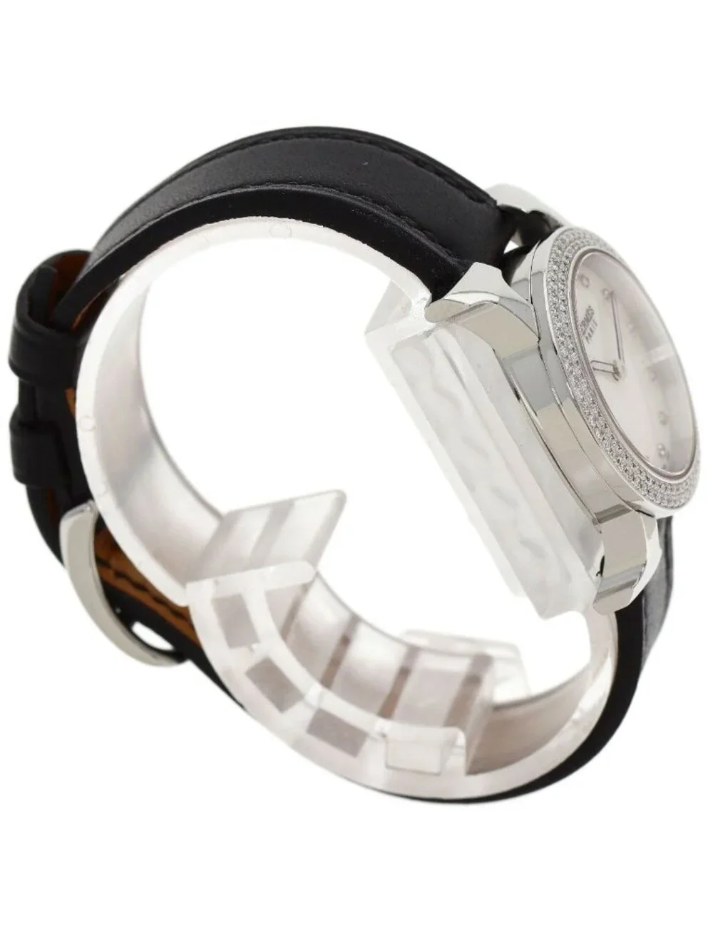 Hermes H Watch Ronde Bezel Diamond SS Leather